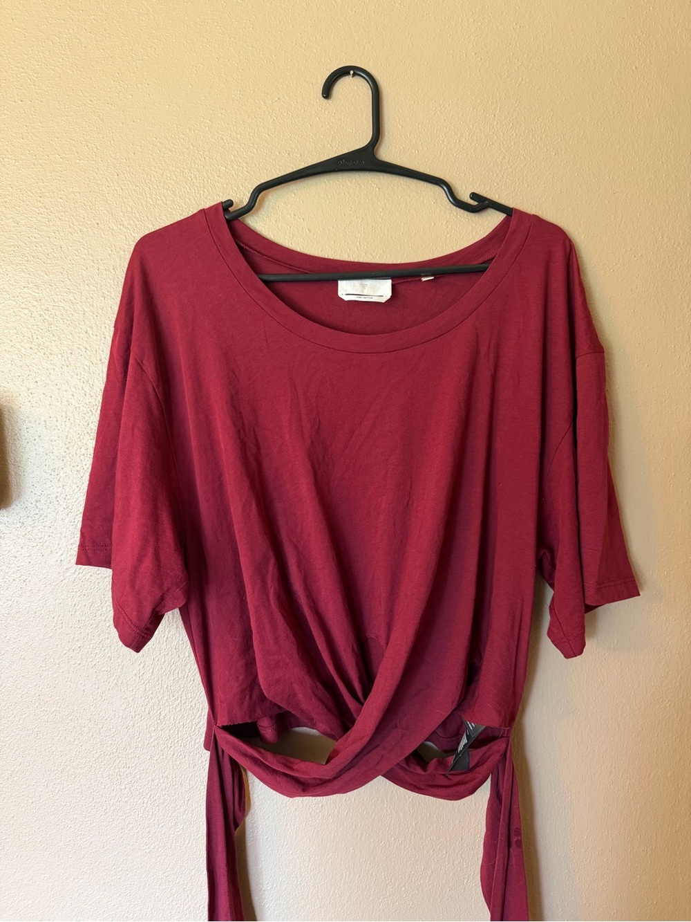 7forallmankind Women's Knot-Front Short Sleeve Top - Burgundy Medium